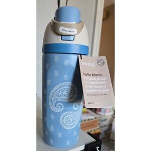 Owala Kids FreeSip 16oz Insulated Stainless Steel Water Bottle Blue Paisley NWT